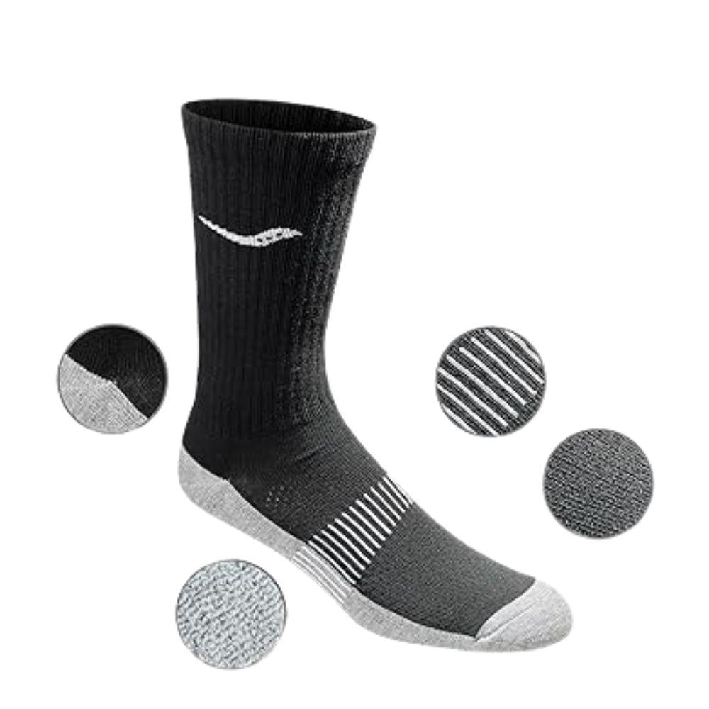 SAUCONY RUN DRY CREW SOCK 6/PACK ถุงเท้าวิ่งสำหรับผู้ชายและผู้หญิง - Rev Online